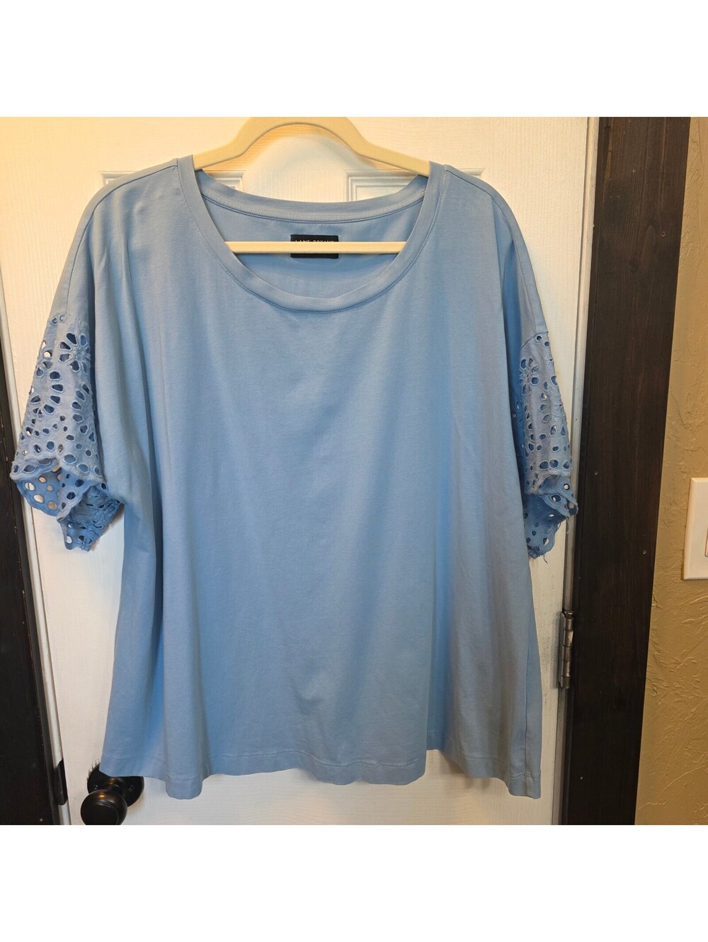 Lane Bryant Women's Light Blue Top with Eyelet Sleeve Detail Size 18/20